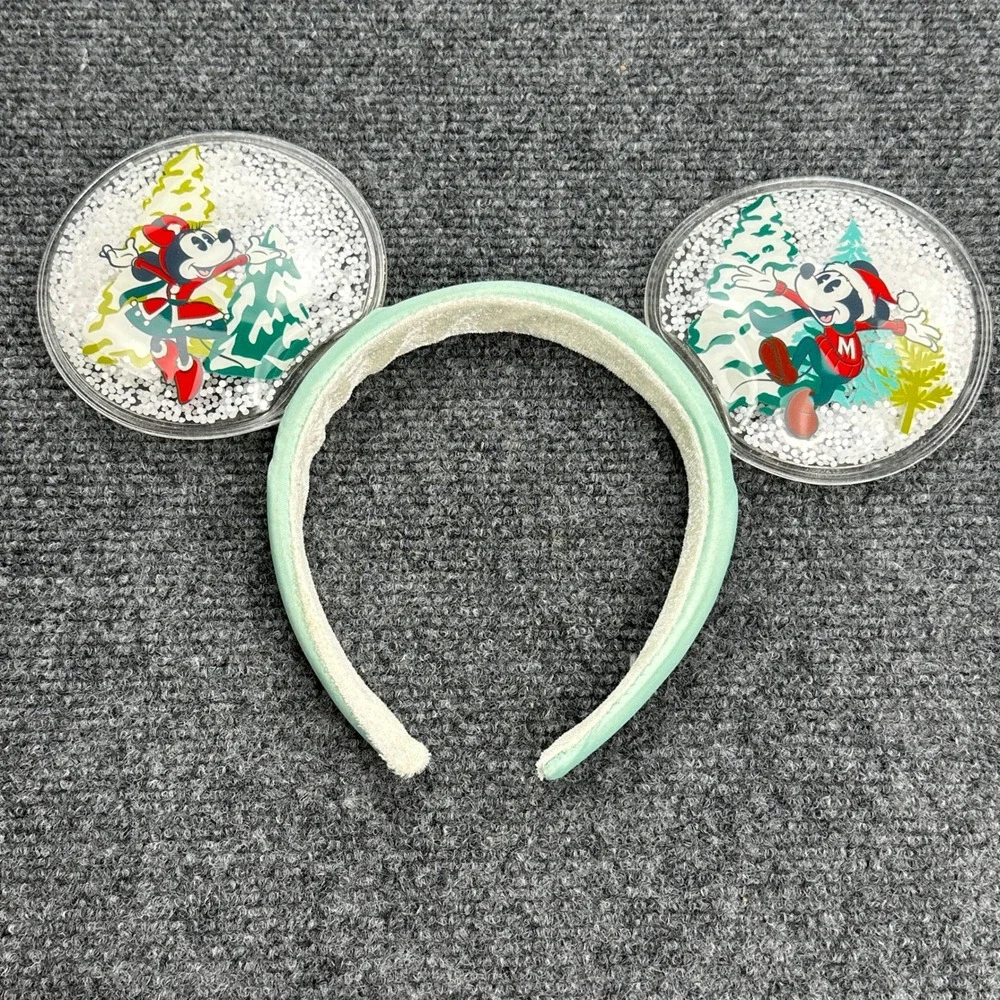 Disney Mickey Minnie Mouse Christmas Holiday Snow Globe Ears Mint‎ Headband